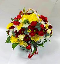 Цветочная композиция из Хризантемы и Розы в корзине в Григорово